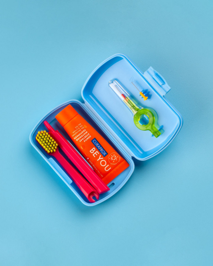 Blue Travel Toothbrush Set